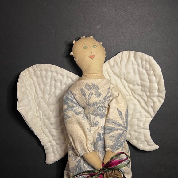VTG Handmade Farmhouse Style Floral Fabric Angel Doll w/ Twisted Twig Heart 14" - Picture 2 of 10